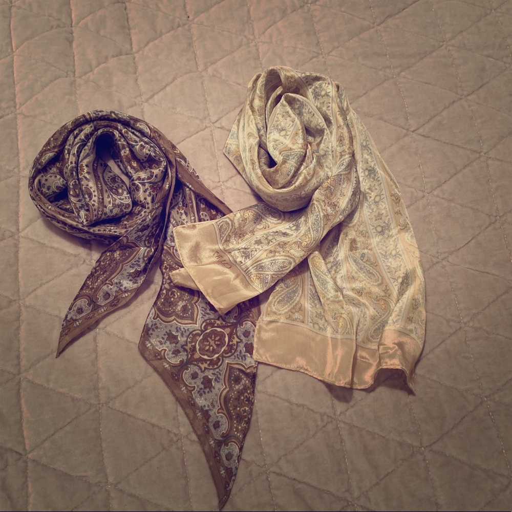 Set of two vintage silk neck tie scarves